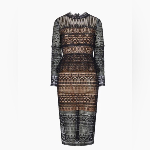 French Connection Petra lace beau Long Sleeve‎ black midi Dress size 6 new - Picture 3 of 6